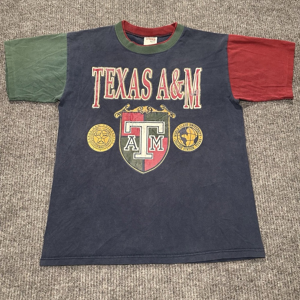 Vintage Texas A&M Aggie Shirt‎ Adult Sz L Large Logo Color block On A GTees Tag